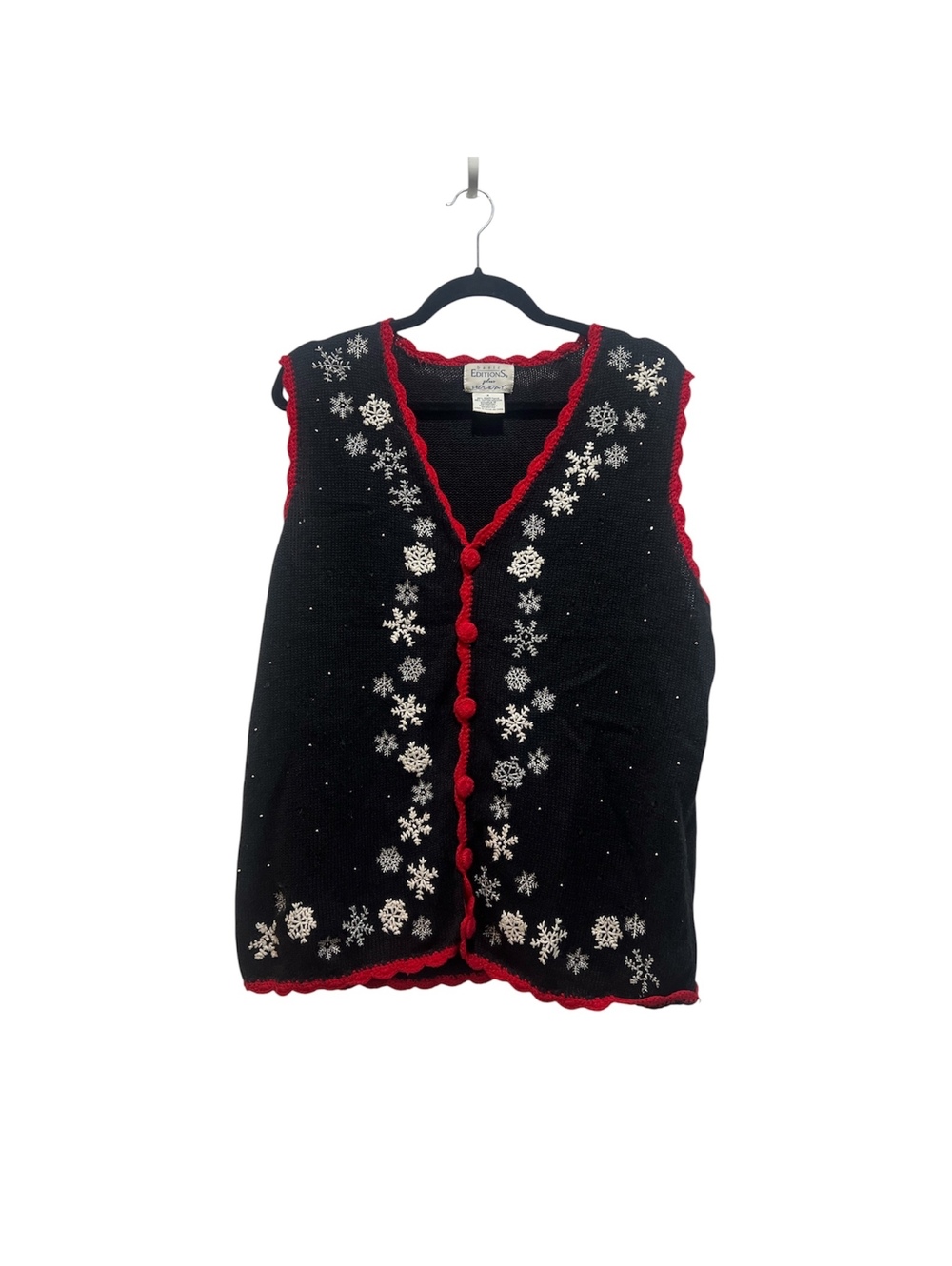 VINTAGE BASIC EDITIONS CROCHET TRIM SNOWFLAKE UGLY CHRISTMAS VEST size X (xl)